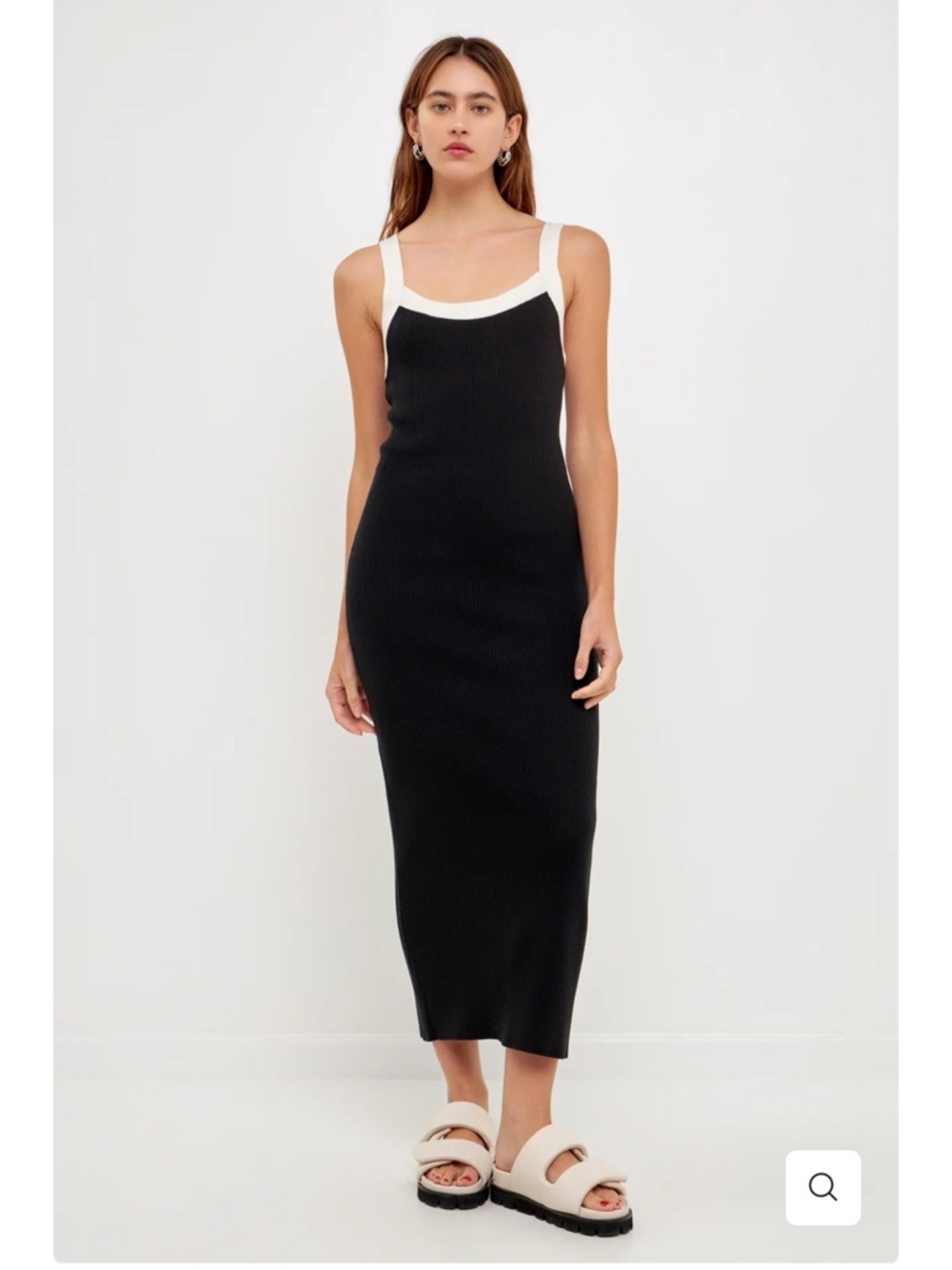 GREY LAB Black Ribbed Maxi Dress with White Straps